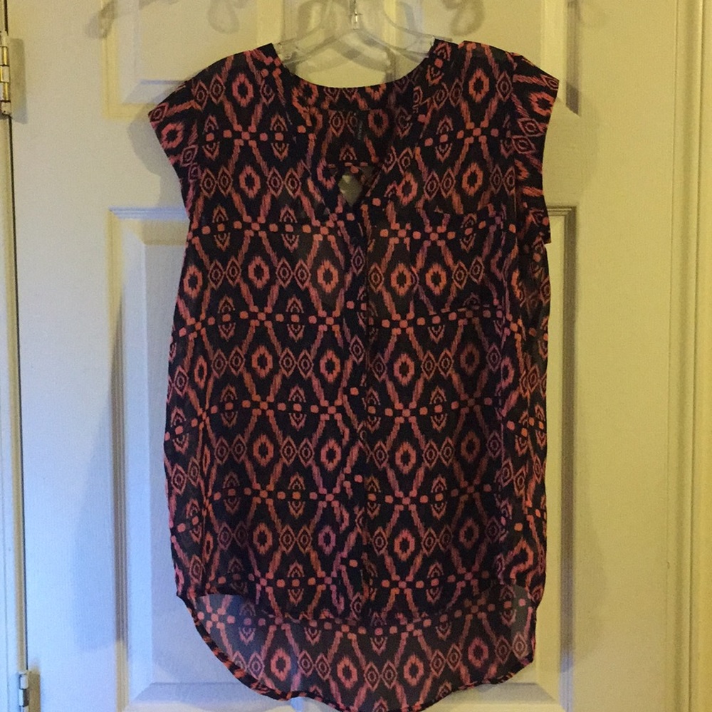 Coral and black printed top